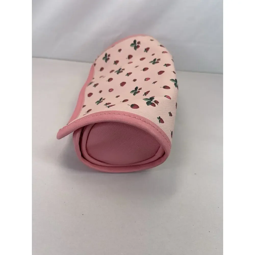 MAMICA Pink Strawberry Print Jewelry Roll Travel Organizer Clear Zip Pouch